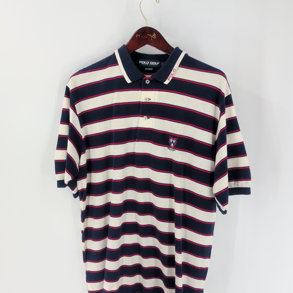 Vtg Polo Golf Ralph Lauren Navesink Striped Golf Polo Shirt Blue White Size L